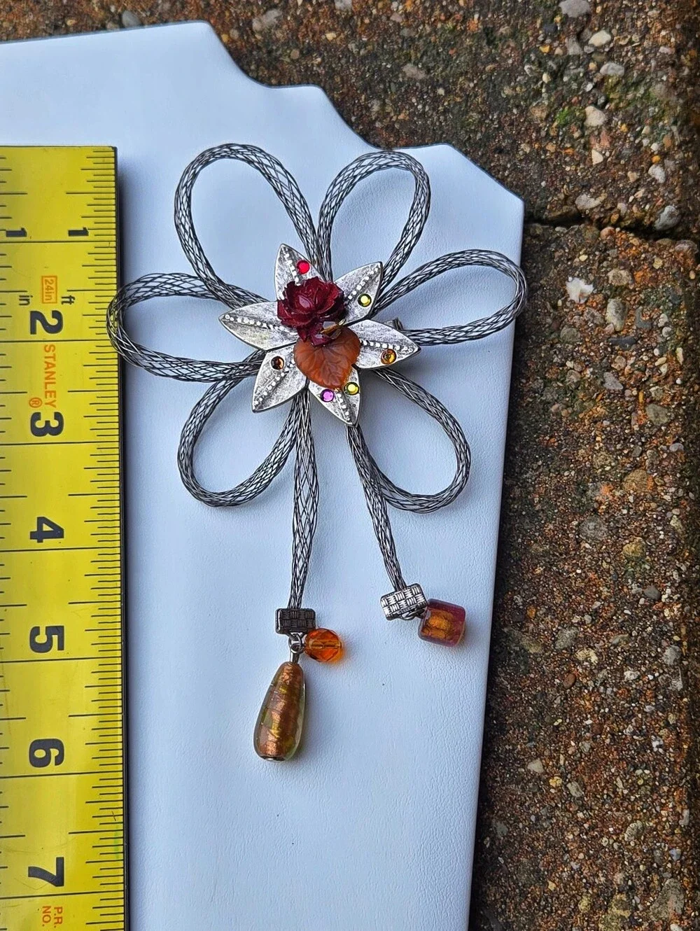 Chico's Floral Multi-Color Crystal & Silver-Tone Larg Mesh Flower Brooch